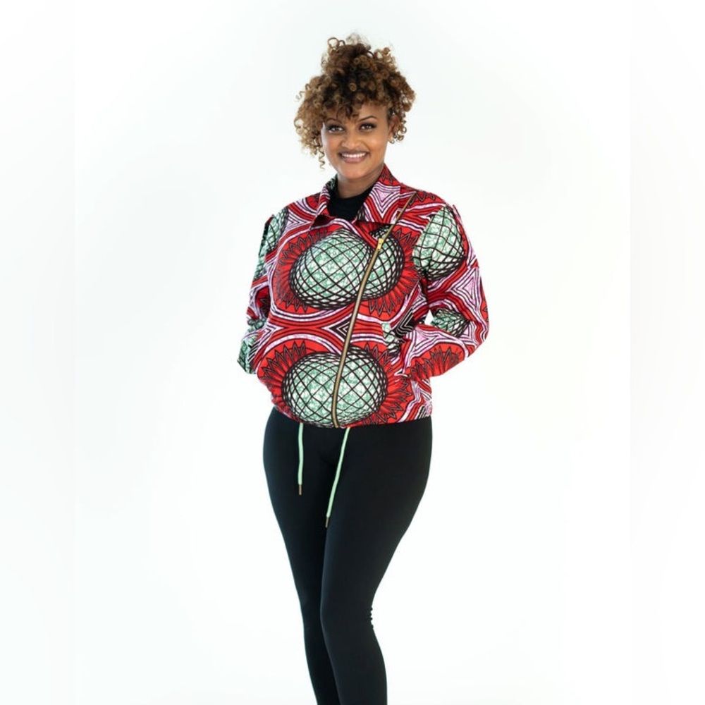 Swiss Brand “Brown-Skin.ch” Keep Riding Neon African Wax Print Bomber Jacket - Picture 3 of 15